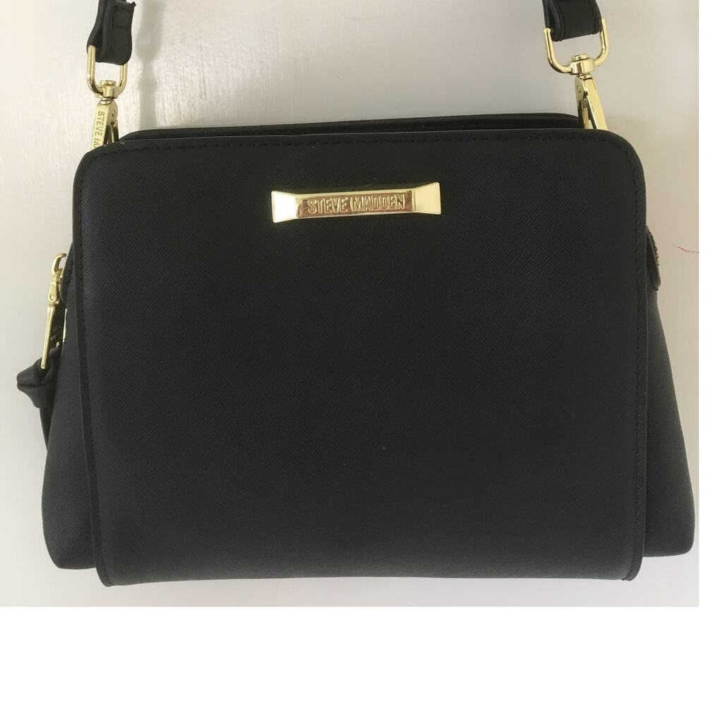 Steve Madden Shoulder Bag 2 Zipper Compartments Gold Accent Removable Strap